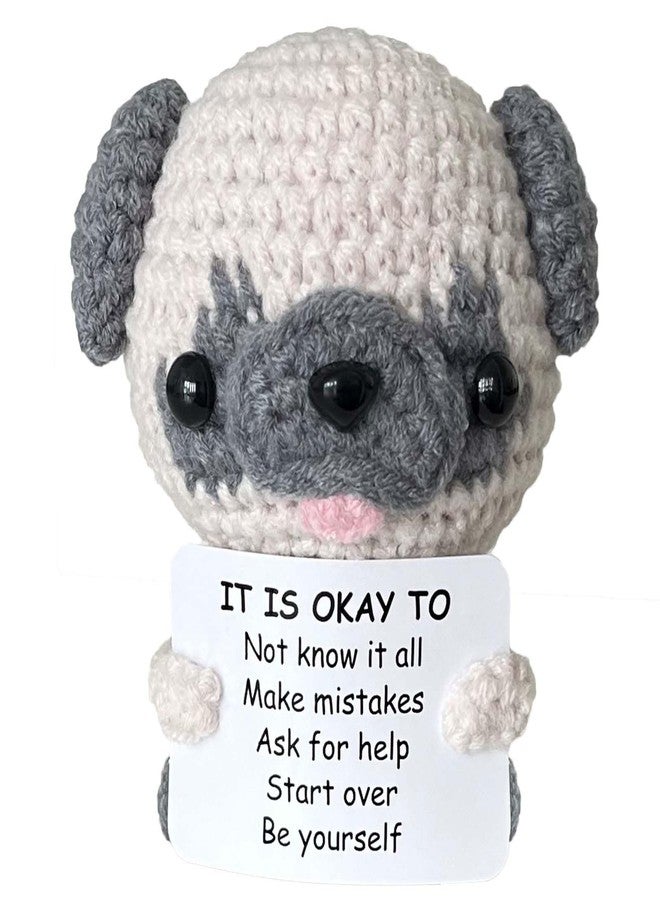 RFUYIR Positive Crochet Animals Positive Dog with Positive Messages, Dog Mom Gifts for Women Desk Pets Pug Gifts for Pug Lovers, A Little Reminder for Coworker, Best Friend, Teacher - Image 1